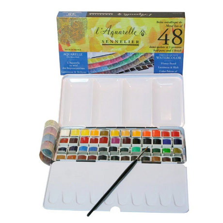 Sennelier l'Aquarelle French Artists' Watercolor Set of 48 Half Pans in Metal Box - Retail Maharaj