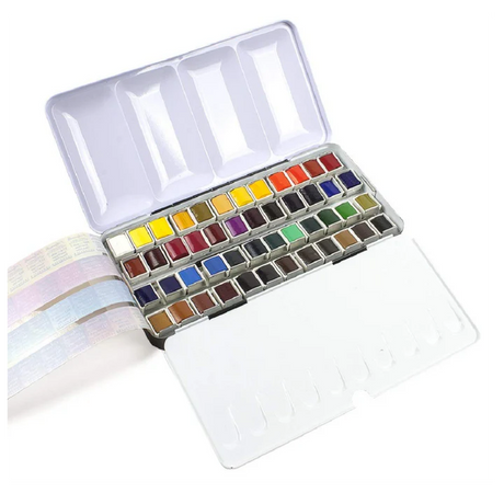 Sennelier l'Aquarelle French Artists' Watercolor Set of 48 Half Pans in Metal Box - Retail Maharaj