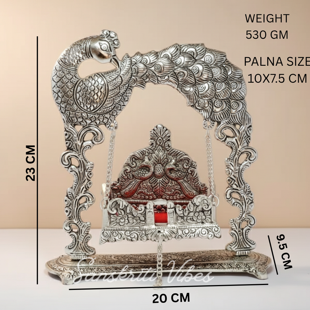 Metal Laddu Gopal Jhula – Silver-Plated Decorative Krishna Palna for Home, Temple, Office & Festive Gifting