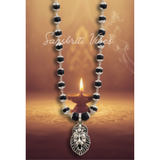 Narsingh Bhagwan Silver Locket with Silver Flower Cap Tulsi Beads Mala – 20 Inch 92.5% Pure Silver Devotional Necklace - Retail Maharaj
