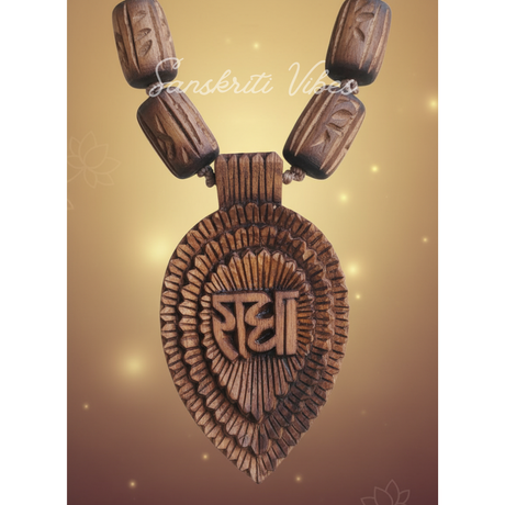 Radha Carved Tulsi Locket Traditional Design Mala – Sacred Prayer Beads for Devotion - Retail Maharaj