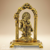 Radha Krishna Standing Under Mehrab – Glossy Aluminium Metal Handicraft Showpiece for Home Décor & Gifting |