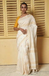Handwoven Muslin Cotton Saree – Hand Block Printed with Metallic Gold - Retail Maharaj