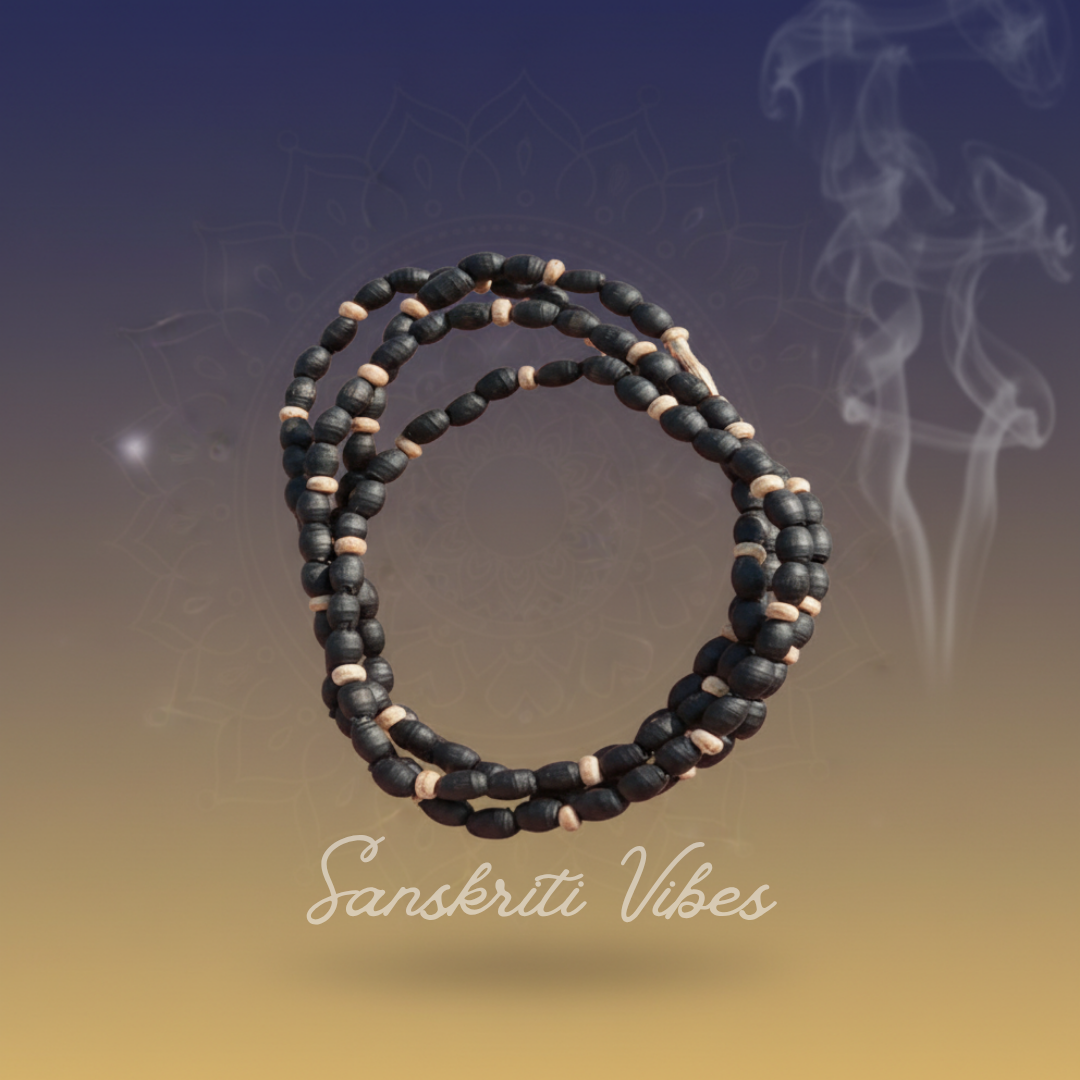 2 Round Dark Beads Shyama Tulsi Kanthi Mala – Classic, Mridang Bead Shape, 18 Inches