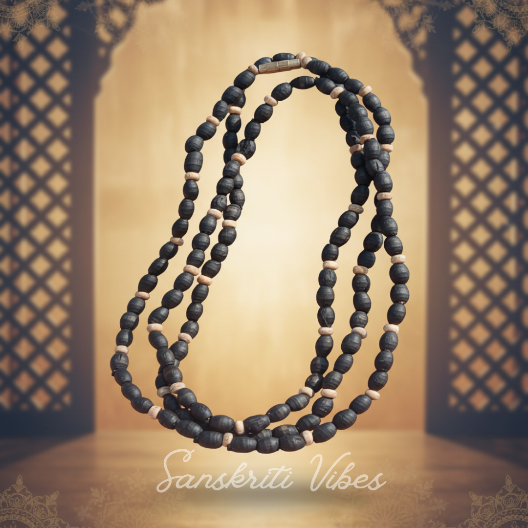 2 Round Dark Beads Shyama Tulsi Kanthi Mala – Classic, Mridang Bead Shape, 18 Inches