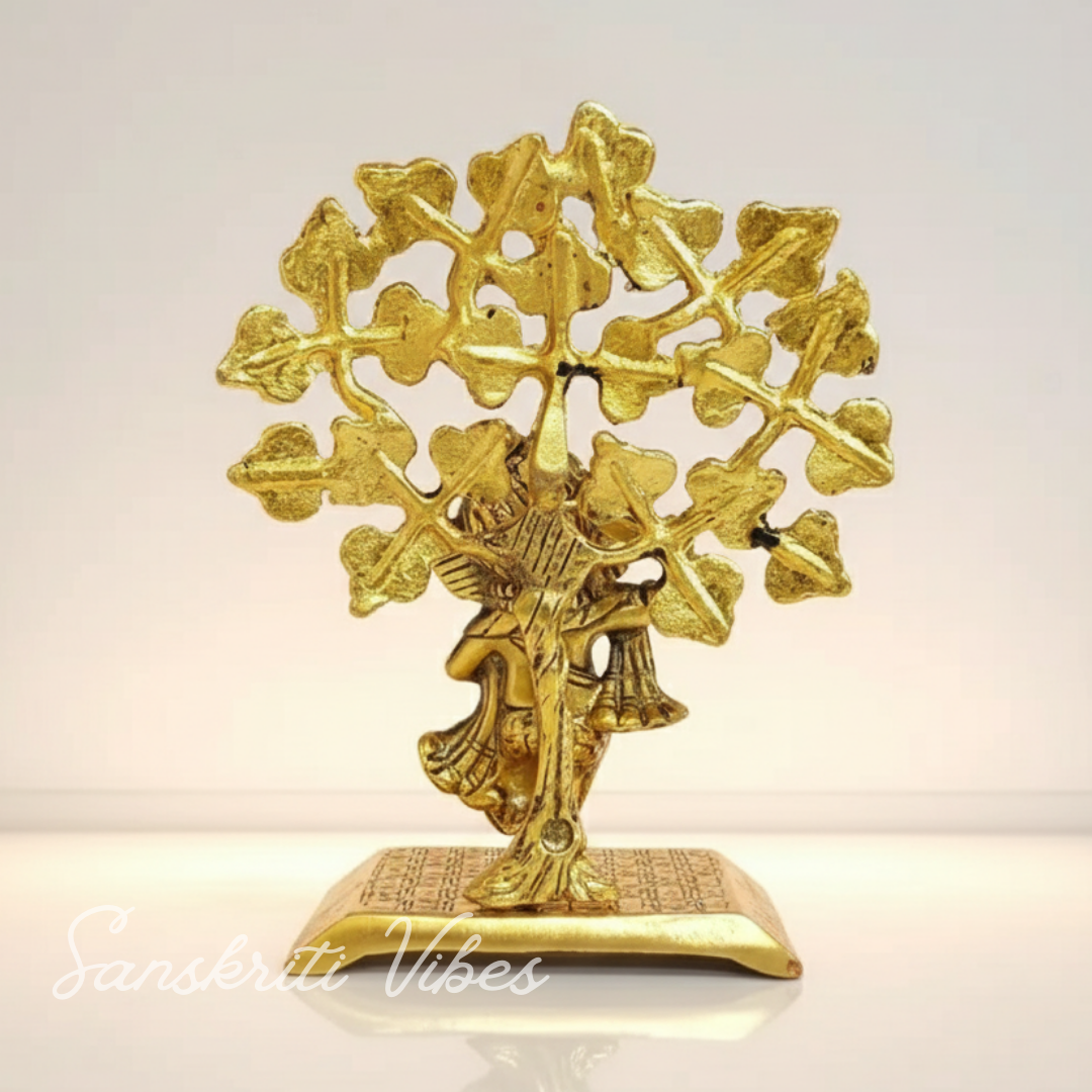 Metal Ganesha Statue Playing Damru Standing Under Tree Aluminium Ganpati Murti For Home Decor Pooja Room And Gift Purpose