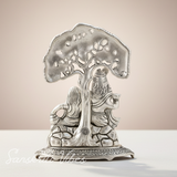 Metal Radha Krishna Idol Under Tree | Silver Decorative Showpiece Statue for Puja Room, Home & Office Desk – 18 cm Spiritual Gift