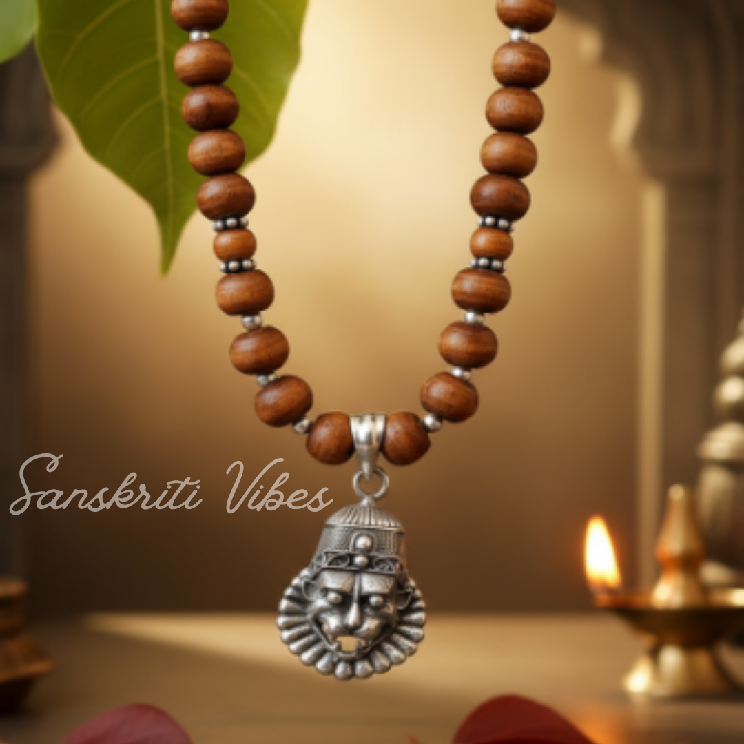 Silver Narasimha Locket Tulsi Kanthi Mala | Handcrafted Devotional Necklace with Original Tulsi Beads for Spiritual Protection - Retail Maharaj