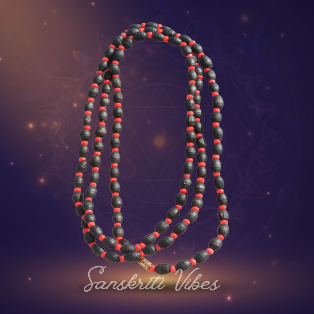 2 Round Dark Shyama Tulsi Beads and Orange Crystal Kanthi Mala – Eye Catching, Premium Quality