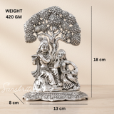 Metal Radha Krishna Idol Under Tree | Silver Decorative Showpiece Statue for Puja Room, Home & Office Desk – 18 cm Spiritual Gift