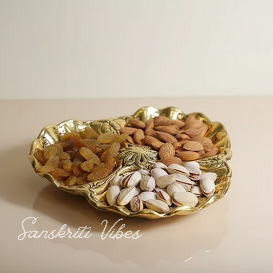 Metal Seep Tray Decorative Bowl Gold Finish Dry Fruit Serving Tray for Home and Table Decoration - Retail Maharaj