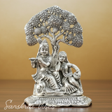 Metal Radha Krishna Idol Under Tree | Silver Decorative Showpiece Statue for Puja Room, Home & Office Desk – 18 cm Spiritual Gift