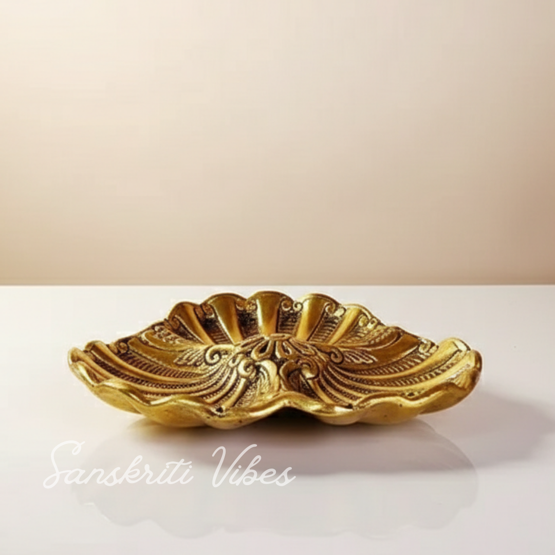 Metal Seep Tray Decorative Bowl Gold Finish Dry Fruit Serving Tray for Home and Table Decoration - Retail Maharaj