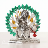 Silver-Plated Metal Kalpavriksha Tree with Cow & Krishna Idol | Home Decorative Religious Showpiece for Puja Room & Gifting