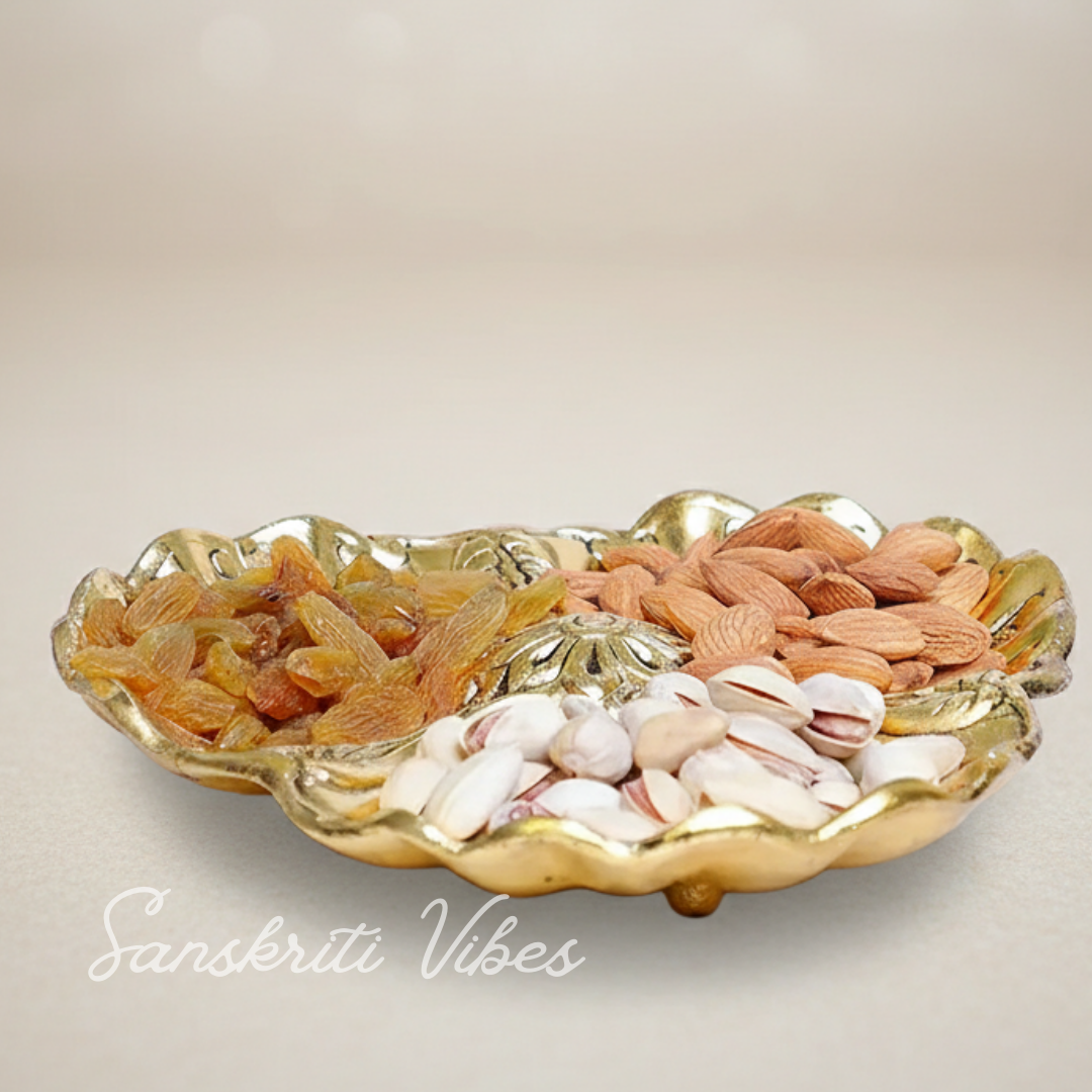 Metal Seep Tray Decorative Bowl Gold Finish Dry Fruit Serving Tray for Home and Table Decoration - Retail Maharaj