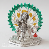Silver-Plated Metal Kalpavriksha Tree with Cow & Krishna Idol | Home Decorative Religious Showpiece for Puja Room & Gifting