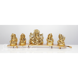 White Metal Gold Plated Ganesha On Leaf With Musical Instrument Metal Statue For Pooja Home Decor And Gift Purpose