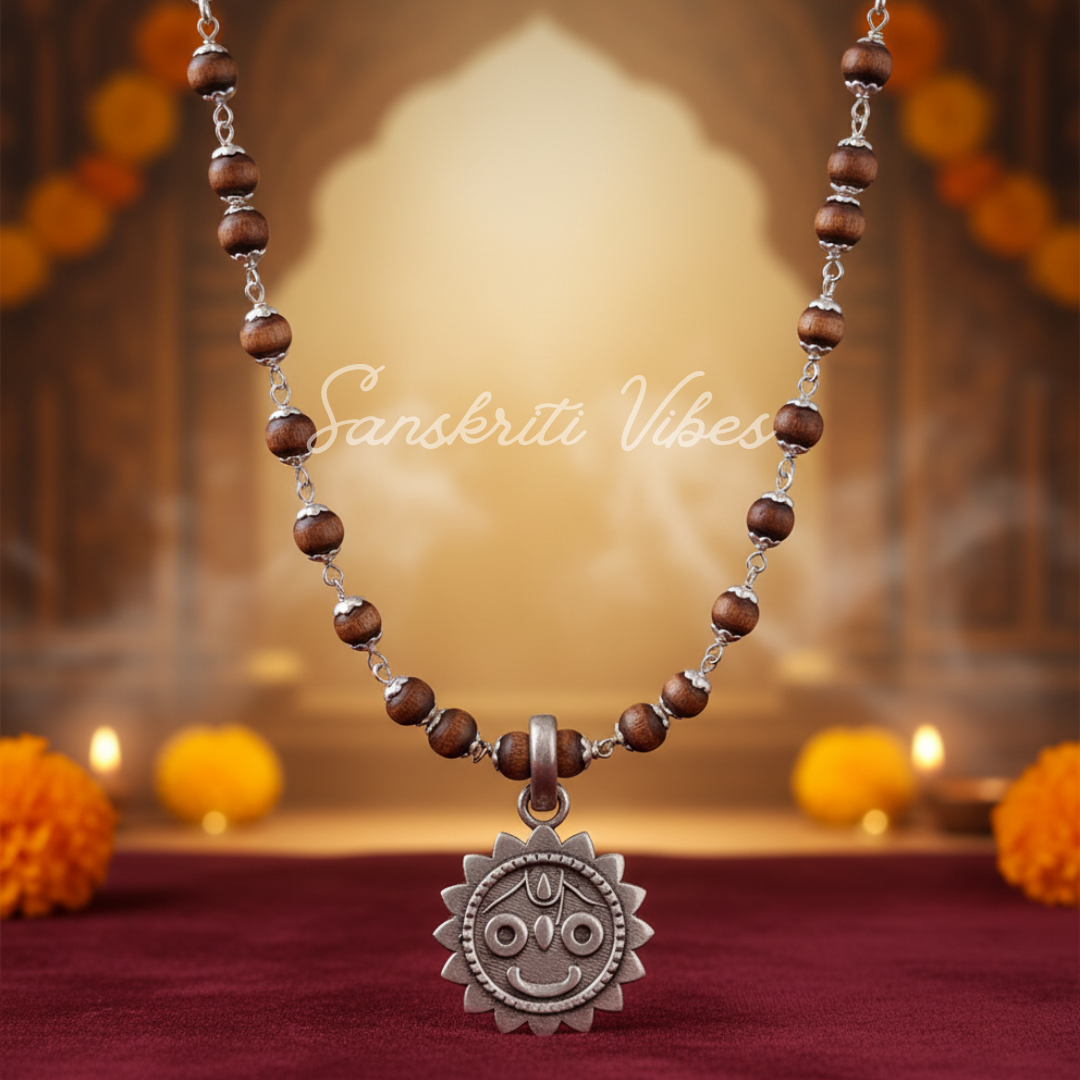 Silver Tulsi Necklace with Jagannath Pendant | Handmade Spiritual Tulsi Kanthi Mala for Devotion & Meditation - Retail Maharaj