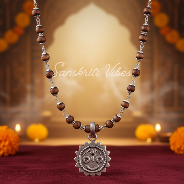 Silver Tulsi Necklace with Jagannath Pendant | Handmade Spiritual Tulsi Kanthi Mala for Devotion & Meditation - Retail Maharaj