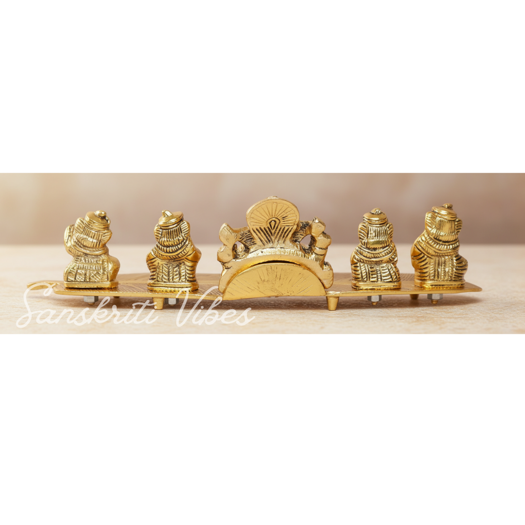 White Metal Gold Plated Ganesha On Leaf With Musical Instrument Metal Statue For Pooja Home Decor And Gift Purpose