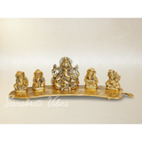 White Metal Gold Plated Ganesha On Leaf With Musical Instrument Metal Statue For Pooja Home Decor And Gift Purpose