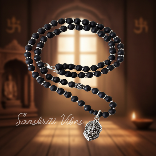 Narsingh Bhagwan Silver Locket Tulsi Beads Mala | Handcrafted Devotional Necklace with Silver Caps for Spiritual Protection - Retail Maharaj