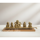 White Metal Gold Plated Ganesha On Leaf With Musical Instrument Metal Statue For Pooja Home Decor And Gift Purpose