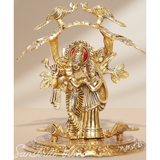 Radha Krishna Standing Under Tree Playing Flute | Gold Antique Metal Idol Statue for Pooja Room & Home Décor