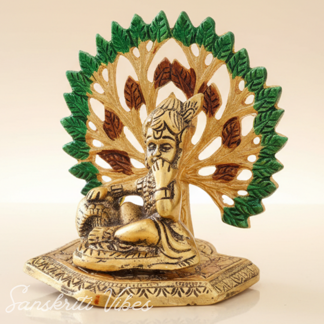 Gold-Plated Metal Kalpavriksha Tree with Matki Krishna Idol | Decorative Religious Showpiece for Home, Temple & Gifting