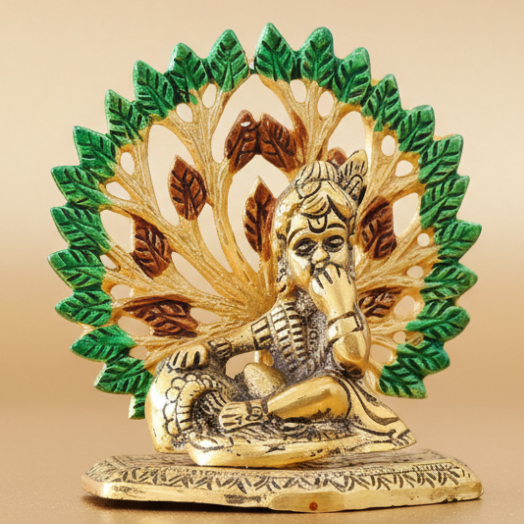 Gold-Plated Metal Kalpavriksha Tree with Matki Krishna Idol | Decorative Religious Showpiece for Home, Temple & Gifting