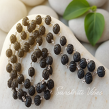 54+1 Radha Carved Silver Shyma Tulsi Beads Mala Spiritual Rosary for Devotion and Protection - Retail Maharaj