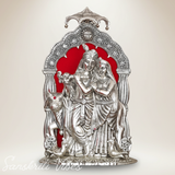 Silver Metal Radha Krishna with Cow Idol | Ornate 33 cm Decorative Showpiece for Puja Room, Home & Office