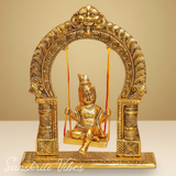 Gold-Plated Laddu Gopal Swing Jhula | Metal Krishna Palna for Temple, Puja Room & Home Décor