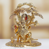 Krishna Playing Flute with Kamdhenu Cow Under Tree | Metal Glossy Finish Statue for Pooja Room & Home Décor