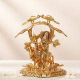 Krishna Playing Flute with Kamdhenu Cow Under Tree | Metal Glossy Finish Statue for Pooja Room & Home Décor