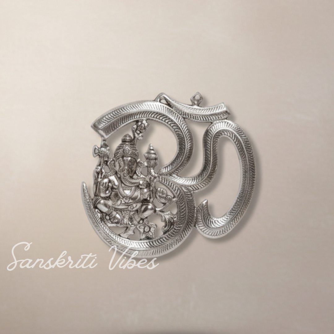 Metal Om Ganesha Hanging Statue Wall Decor Lucky Symbol for Home Glossy Finish Spiritual Wall Hanging