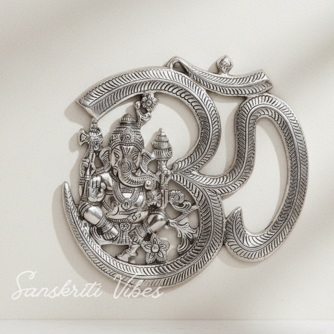 Metal Om Ganesha Hanging Statue Wall Decor Lucky Symbol for Home Glossy Finish Spiritual Wall Hanging