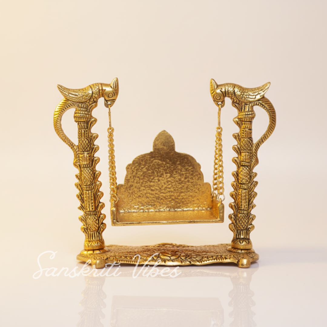 Metal Swing Laddu Gopal Jhula | Krishna Hindola Palana for Janmashtami & Home Temple Decoration – Glossy Finish by Sanskriti Vibes