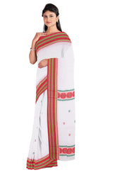 Dokhna Cotton Saree – White and Red - Retail Maharaj