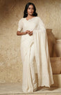 Handwoven Muslin Cotton Saree – Hand Embroidered in Ivory - Retail Maharaj