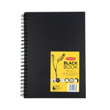 Derwent Black Book Wire Bound Hardback Sketchbook 200 GSM Black Paper