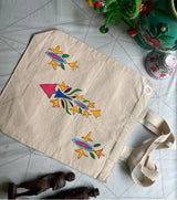 Hand-Painted Tote Bag by Innocent Hand - Eco-Friendly Cotton, Feathered Design, Youthful Art - Retail Maharaj