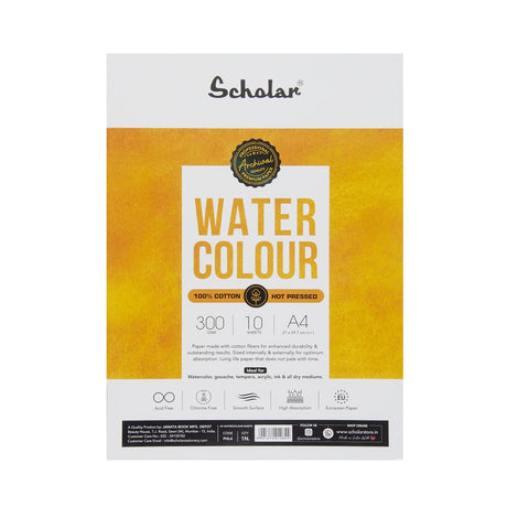 Scholar 100% Cotton Watercolour Hot Pressed Paper Loose Sheets 300 GSM – Smooth Surface - Retail Maharaj
