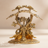 Radha Krishna Playing Flute Under Tree | Gold Antique Metal Idol for Home Décor & Pooja Room