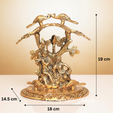 Radha Krishna Playing Flute Under Tree | Gold Antique Metal Idol for Home Décor & Pooja Room
