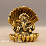Gold Plated Ganesha Ji in Sheep Metal Statue for Pooja Room Showpiece for Home Glossy Finish Ganpati Idol