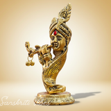 Pagdi Krishna Playing Flute Idol | Gold-Toned Metal Decorative Showpiece Hindu Religious Figurine