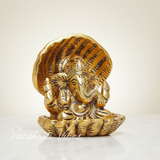 Gold Plated Ganesha Ji in Sheep Metal Statue for Pooja Room Showpiece for Home Glossy Finish Ganpati Idol