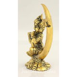 Bal Krishna Seated on Moon Motif | 4.5-Inch Aluminium Metal Decorative Showpiece for Home Temple & Gifting