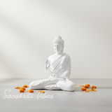 Decorative Buddha Meditation Pose Statue, White Ceramic, 35 cm Height - Retail Maharaj